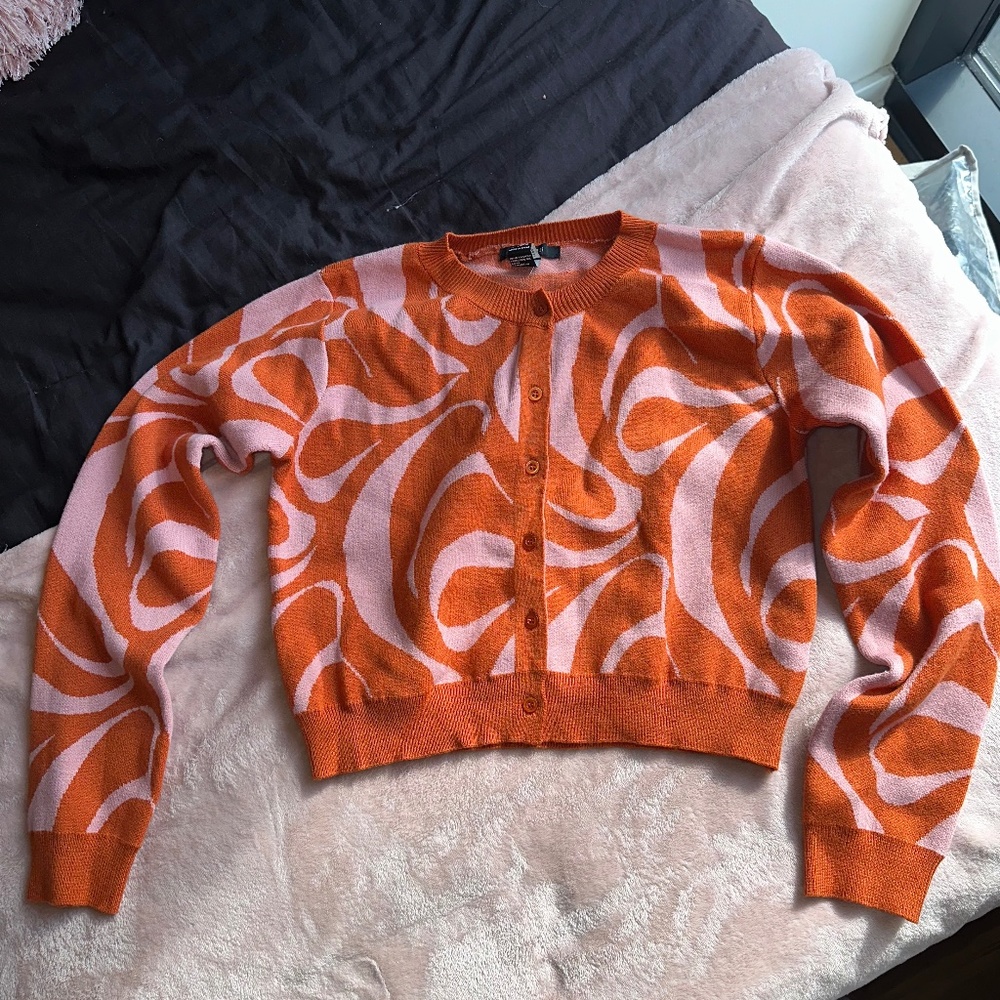 Orange and pink button up sweater & top set